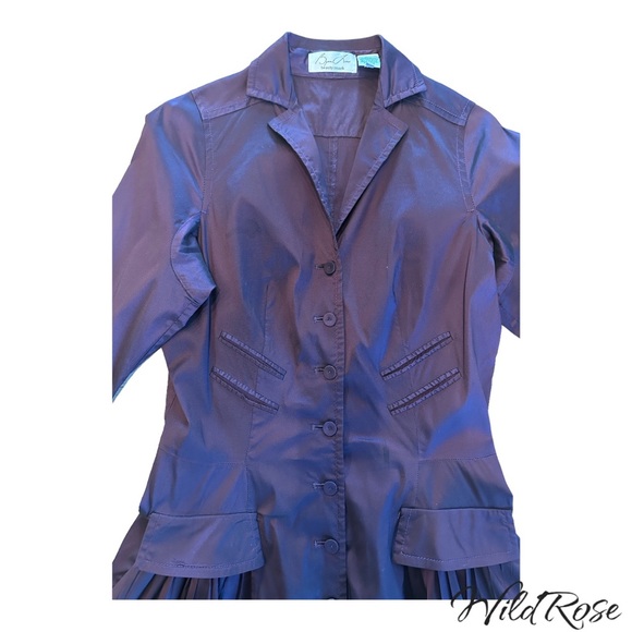 Byron Lars Eggplant Purple Button Down Flair Dress w/ Pockets SZ 10 - Picture 4 of 11